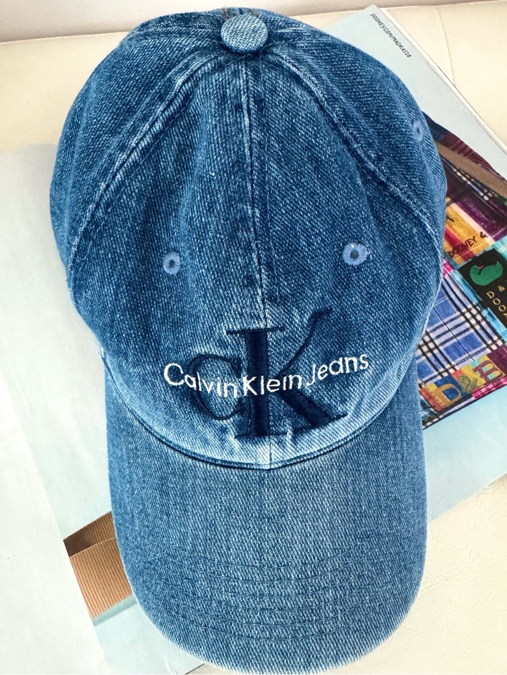 Calvin Klein Jeans Washed Blue Denim Cap with Embroidered Logo - Picture 5 of 10